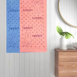 FABINALIV Peach Blue 2 Pieces Cartoon Print 300 GSM Cotton Kids Bath Towels-image-94