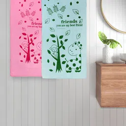FABINALIV Pink & Green 2 Pieces Printed Cotton 300 GSM Bath Towel-25