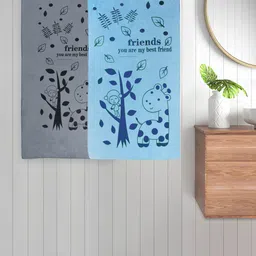 FABINALIV Grey & Blue 2 Pieces Printed Cotton 300 GSM Bath Towel-33