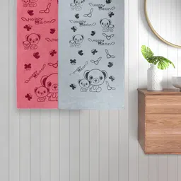 FABINALIV Kids Pink & Grey 2 Pieces Printed Cotton 300 GSM Bath Towel-23