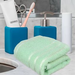Kuber Industries Green & Nude-Coloured 4 Pieces Lining Design Pure Cotton Face Towels-40