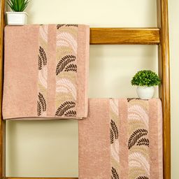 RANGOLI Peach & White 2 Pieces 470 GSM Printed Pure Cotton Hand Towels-5