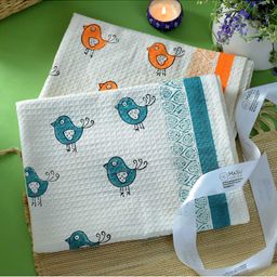 MASU LIVING White & Blue 2 Printed Cotton 380 GSM Bath Towel-image-98