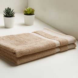 SPACES Beige 2 Pieces 600 GSM Pure Cotton Hand Towels-image-94