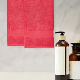 Layers Set Of 2 Red Solid 400 GSM Pure Cotton Hand Towel-16