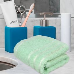 Kuber Industries 5 Pieces Green & Orange Pure Cotton 380 Lining Face Towels-9