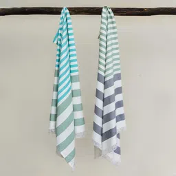 MUSH Green & Grey 2 Pieces Striped Bamboo 250 GSM Bath Towels-image-13