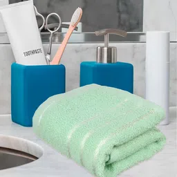 Kuber Industries 5 Pieces Green & Orange Pure Cotton 380 Lining Face Towels-63