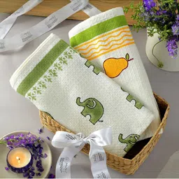 MASU LIVING White & Green 2 Printed Cotton 380 GSM Bath Towel-picture-21