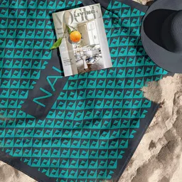 Nautica Teal Blue Printed 500 GSM Pure Cotton Bath Towels-56
