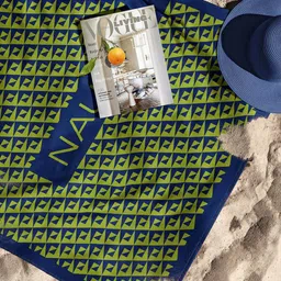 Nautica Navy-Blue & Green Printed 500 GSM Pure Cotton Bath Towel-image-25
