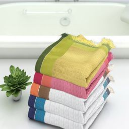 Athom Trendz Set Of 5 Woven-Design Pure Cotton 210 GSM Lightweight Bath Towels-11