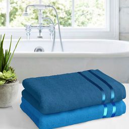Story@home Set Of 2 Blue Solid 450 GSM Bath Towels-image-28