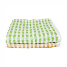 PRAKARTIK 2-Pcs Green & Yellow Striped Cotton KitchenTowels-23