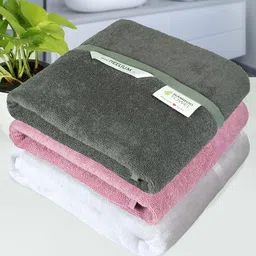 Heelium Peach, Grey & White Pack Of 3 400GSM Solid Bath Towels-49