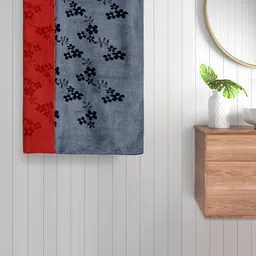 FABINALIV Red & Grey 2 Pieces Printed 420 GSM Cotton Bath Towels-8