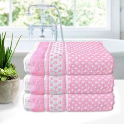 Kuber Industries Set Of 3 Pink Cotton Bath Towels-7