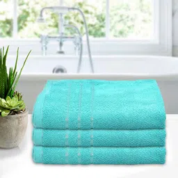 Kuber Industries Pack Of 3 Blue Solid 210 GSM Pure Cotton Bath Towels-38
