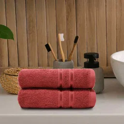 MYTRIDENT Pink 2-Pieces 400 GSM Pure Cotton Hand Towels-11