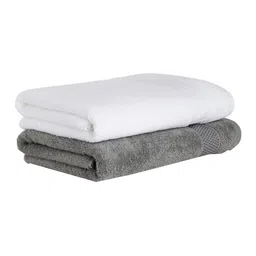SPACES White & Grey Set of 2 Cotton 600GSM Bath Towels image 4