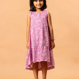 Sangria Girls Floral Printed Sleeveless Cotton  A-Line Dresses-image-14