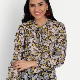 Masakali Co Women Floral Print Tie-Up Neck Georgette Shirt Style Top-picture-45