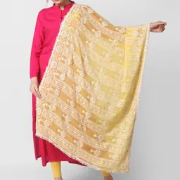 Dupatta Bazaar Yellow & White Ethnic Motifs Embroidered Dupatta with Chikankari-picture-26