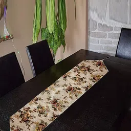 Kuber Industries Beige & Brown Floral Printed Cotton Table Runner-48