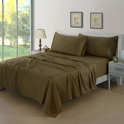 Aurave Rossini Brown Cotton 400 TC Fitted King Bedsheet with 2 Pillow Covers-image-103
