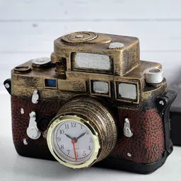 A Vintage Affair- Home Decor Brown & Gold-Toned Quirky Camera Shaped Vintage Table Clock-image-4