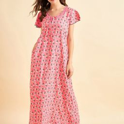 Sweet Dreams Peach & White Floral Printed Maxi Nightdress-image-28
