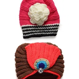 CHUTPUT Pack of 2 Kids Brown & Pink knitted Crochet Pure Wool Beanie-picture-25