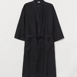 H&M Unisex Black Washed Linen Dressing Gown-8