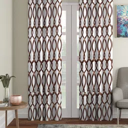 Cortina White & Brown 2 Pieces Geometric Printed Door Curtains-2