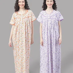 Shararat Pack Of 2 Floral Printed Pure Cotton Maxi Nightdress-6