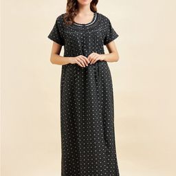 Sweet Dreams Black & White Floral Printed Maxi Nightdress-image-19