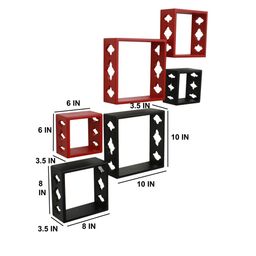 Home Sparkle Set Of 6 Brown & Red MDF Square Shaped Floating Shelves image 4