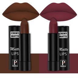 PERPAA Set Of 2 Creamy Matte Bullet Lipstick - 3.5g Each - Cocoa Brown 67-Cherry Maroon 95-17