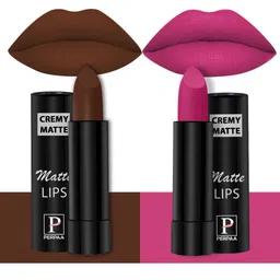 PERPAA Set Of 2 Creamy Matte Bullet Lipstick - 3.5g Each - Cocoa Brown 67 - Pink Berry 71-21