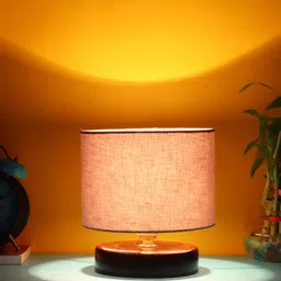 Devansh Grey  Cotton Table Lamp with Wood Brown Base-55