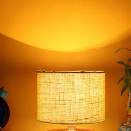 Devansh Yellow Jute Table lamp with Wood Brown Base-38