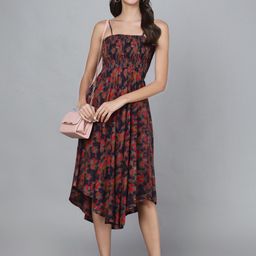 Vastralay Women Blue & Red Floral Printed Fit & Flare Dress-image-95