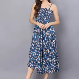 Vastralay Women Blue Floral Midi Dress-picture-32