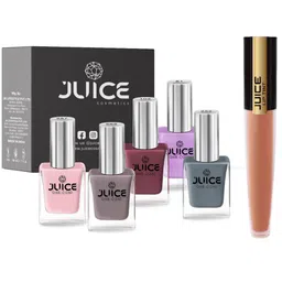 JUICE Set of 5 One Coat Nail Polishes with Lip Tint - Brown M-74-19