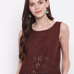 Mayra Self Design Sleeveless Schiffli Pure Cotton Top-image-11
