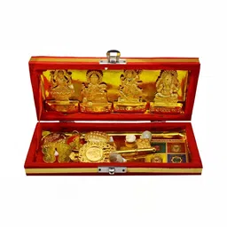 Navyaksh Gold-Toned & Red Brass Bhandari Kuber Box Showpiece-25