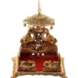 Navyaksh Gold-Toned & Maroon Religious Small Singhasan Showpiece-18