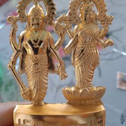 Navyaksh Gold-Toned Brass Standing Vishnu Laxmi Decorative Showpiece-12