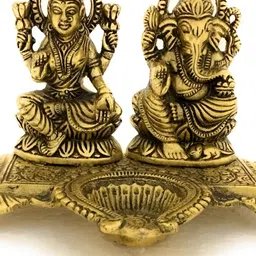 Navyaksh Gold-Toned Metal Lakshmi Ganesh With Diya Showpiece-image-26