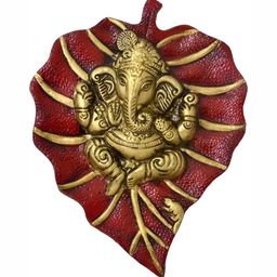 Navyaksh Gold-Toned & Red Brass Ganesh Ji Decorative Showpiece-26